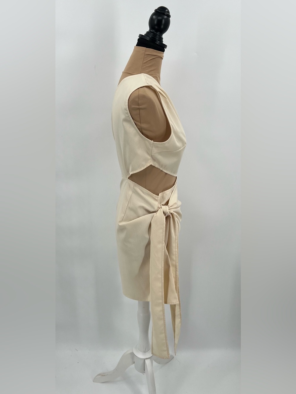 Cream One Shoulder Cutout Tie Waist Mini Dress S Resort Vacation bridal - Picture 6 of 12